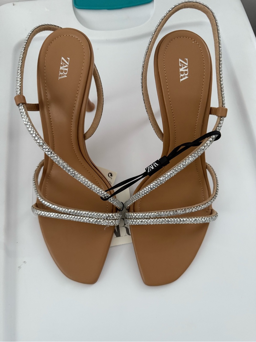 NWT Zara Rhinestone Strappy Heeled Sandals Size EU 41 Champagne Crystal